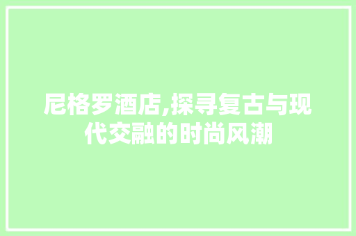 尼格罗酒店,探寻复古与现代交融的时尚风潮 地板材料