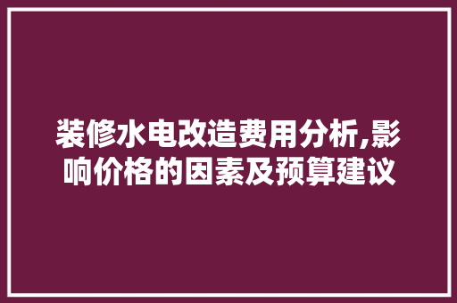 装修水电改造费用分析,影响价格的因素及预算建议 家居装修
