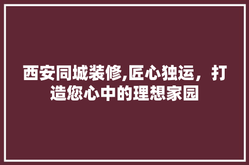西安同城装修,匠心独运，打造您心中的理想家园 家居装修