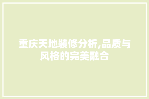 重庆天地装修分析,品质与风格的完美融合 现代风格装饰