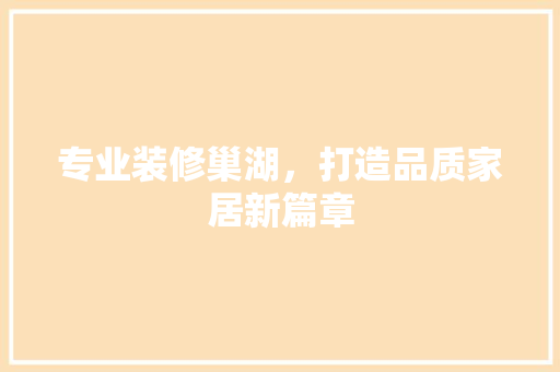 专业装修巢湖，打造品质家居新篇章