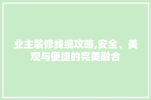 业主装修线缆攻略,安全、美观与便捷的完美融合 家居装修