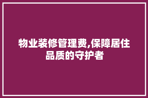 物业装修管理费,保障居住品质的守护者 现代风格装饰