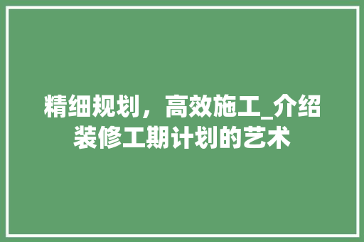 精细规划，高效施工_介绍装修工期计划的艺术 现代风格装饰