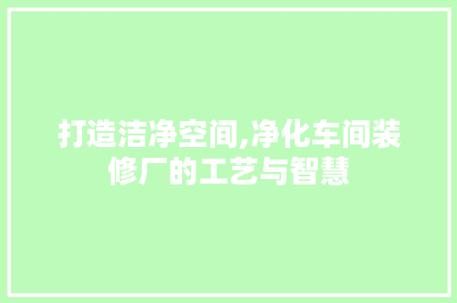 打造洁净空间,净化车间装修厂的工艺与智慧
