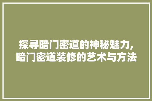 探寻暗门密道的神秘魅力,暗门密道装修的艺术与方法