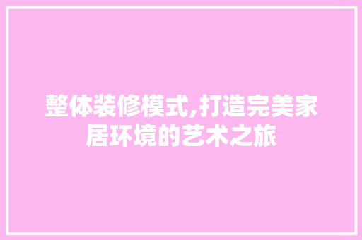 整体装修模式,打造完美家居环境的艺术之旅