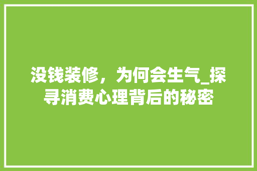 没钱装修，为何会生气_探寻消费心理背后的秘密 软装设计