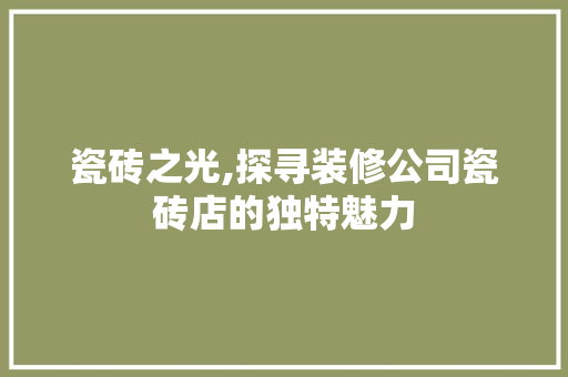 瓷砖之光,探寻装修公司瓷砖店的独特魅力 家居装修