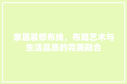 家居装修布线，布局艺术与生活品质的完美融合 客厅装修