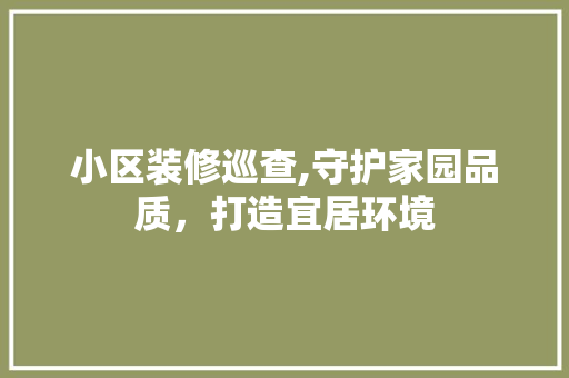 小区装修巡查,守护家园品质，打造宜居环境 软装设计
