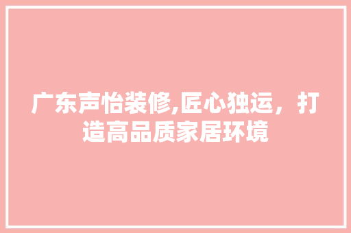 广东声怡装修,匠心独运，打造高品质家居环境 家居装修