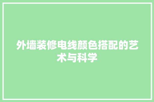 外墙装修电线颜色搭配的艺术与科学 现代风格装饰