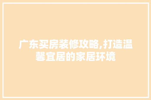 广东买房装修攻略,打造温馨宜居的家居环境 软装设计