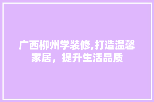 广西柳州学装修,打造温馨家居，提升生活品质 家居装修