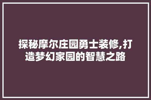 探秘摩尔庄园勇士装修,打造梦幻家园的智慧之路 软装设计
