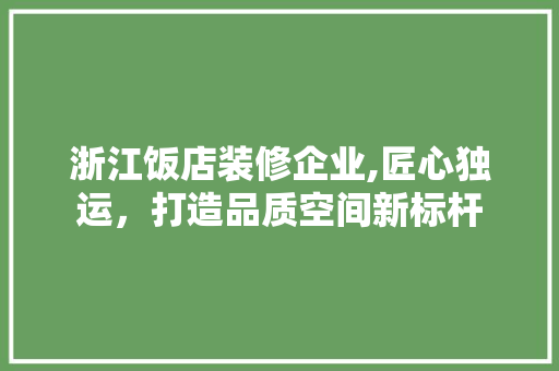 浙江饭店装修企业,匠心独运，打造品质空间新标杆 软装设计