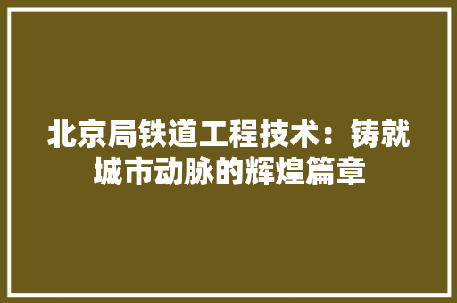 北京局铁道工程技术：铸就城市动脉的辉煌篇章 家居装修