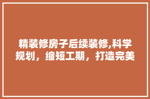 精装修房子后续装修,科学规划，缩短工期，打造完美家居 家居装修