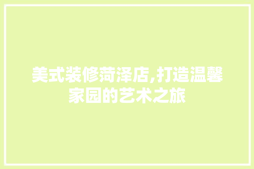美式装修菏泽店,打造温馨家园的艺术之旅 中式风格装饰