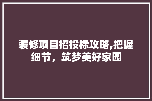 装修项目招投标攻略,把握细节,筑梦美好家园