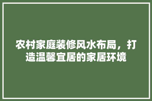 农村家庭装修风水布局，打造温馨宜居的家居环境 现代风格装饰