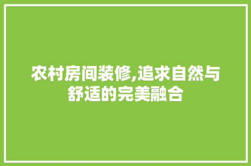 农村房间装修,追求自然与舒适的完美融合 卧室装修