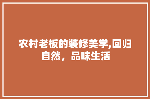 农村老板的装修美学,回归自然，品味生活 软装设计
