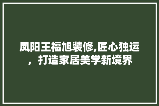 凤阳王福旭装修,匠心独运，打造家居美学新境界
