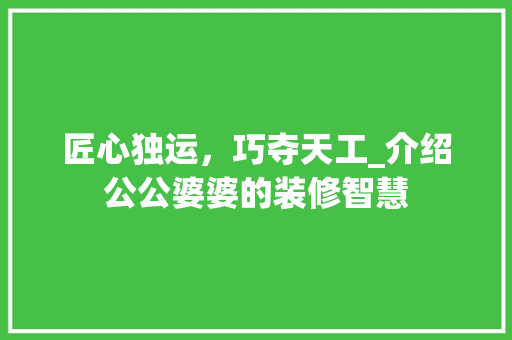 匠心独运，巧夺天工_介绍公公婆婆的装修智慧 室内设计