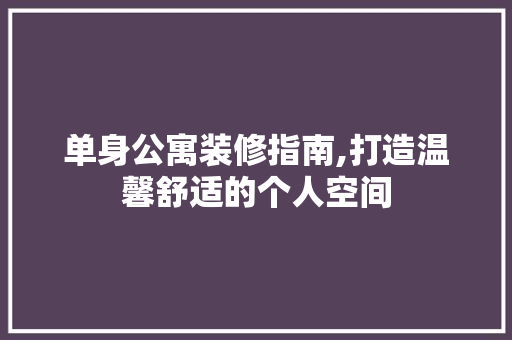 单身公寓装修指南,打造温馨舒适的个人空间 室内设计