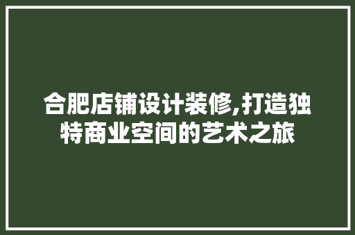 合肥店铺设计装修,打造独特商业空间的艺术之旅 卧室装修