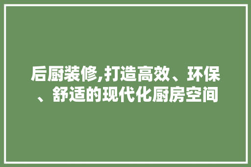 后厨装修,打造高效、环保、舒适的现代化厨房空间 家居装修