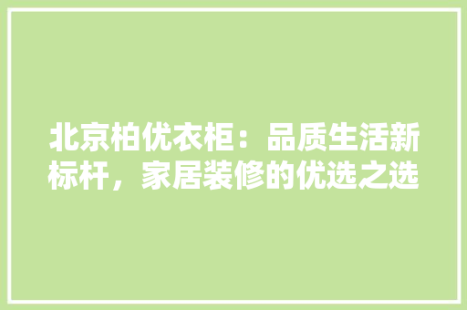 北京柏优衣柜：品质生活新标杆，家居装修的优选之选 家居装修