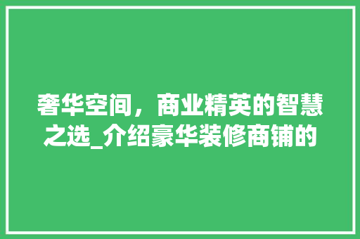 奢华空间，商业精英的智慧之选_介绍豪华装修商铺的独特魅力 室内设计