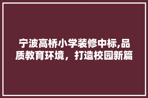 宁波高桥小学装修中标,品质教育环境，打造校园新篇章 软装设计