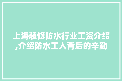 上海装修防水行业工资介绍,介绍防水工人背后的辛勤与价值 软装设计
