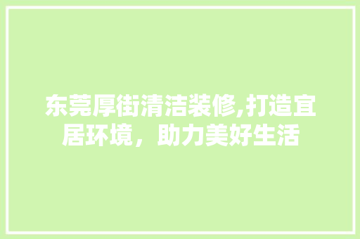 东莞厚街清洁装修,打造宜居环境，助力美好生活 家居装修