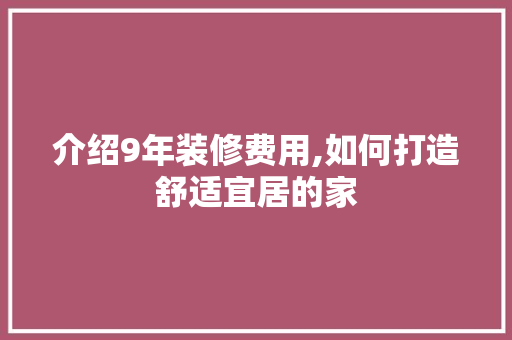 介绍9年装修费用,如何打造舒适宜居的家 软装设计