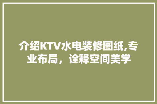 介绍KTV水电装修图纸,专业布局，诠释空间美学 木雕艺术