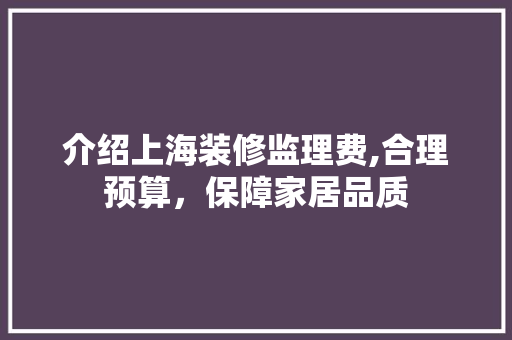 介绍上海装修监理费,合理预算，保障家居品质 现代风格装饰