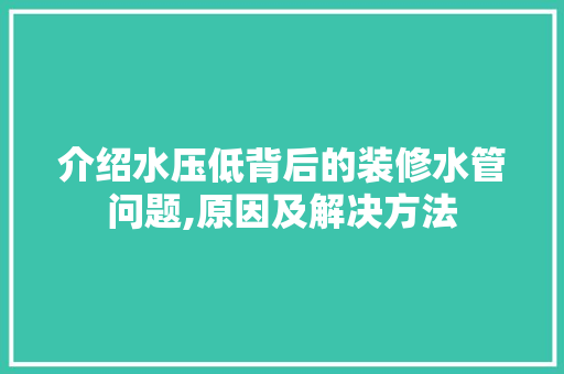 介绍水压低背后的装修水管问题,原因及解决方法 客厅装修