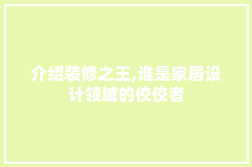 介绍装修之王,谁是家居设计领域的佼佼者 现代风格装饰