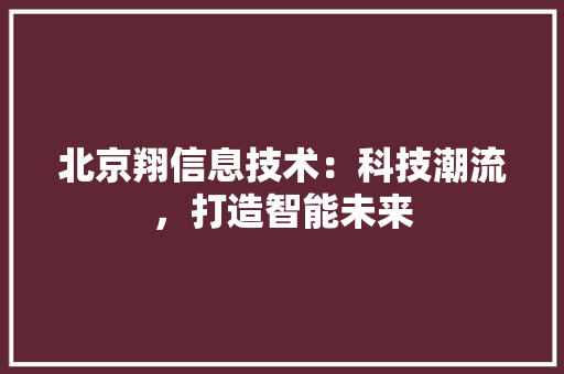 北京翔信息技术：科技潮流，打造智能未来 家居装修