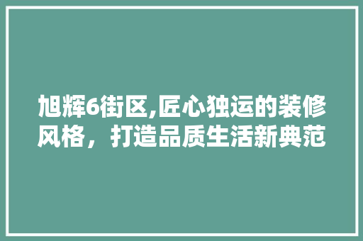 旭辉6街区,匠心独运的装修风格，打造品质生活新典范 家居装修