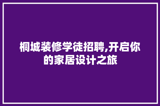 桐城装修学徒招聘,开启你的家居设计之旅