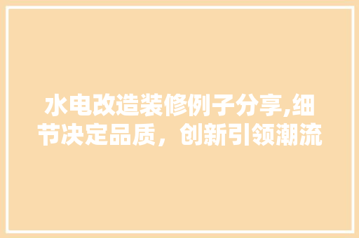 水电改造装修例子分享,细节决定品质，创新引领潮流 家居装修