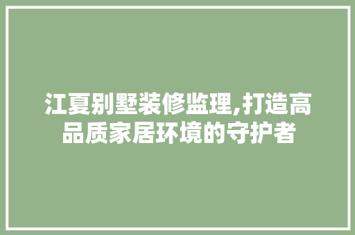 江夏别墅装修监理,打造高品质家居环境的守护者