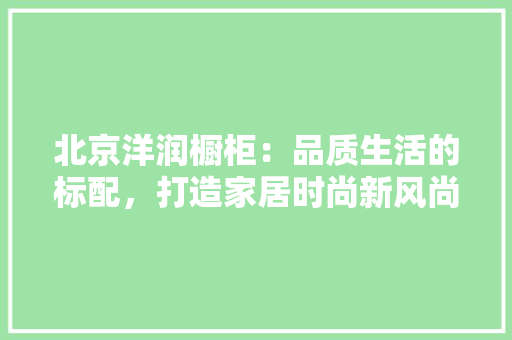 北京洋润橱柜：品质生活的标配，打造家居时尚新风尚 家居装修