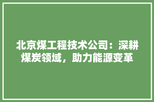 北京煤工程技术公司：深耕煤炭领域，助力能源变革 家居装修